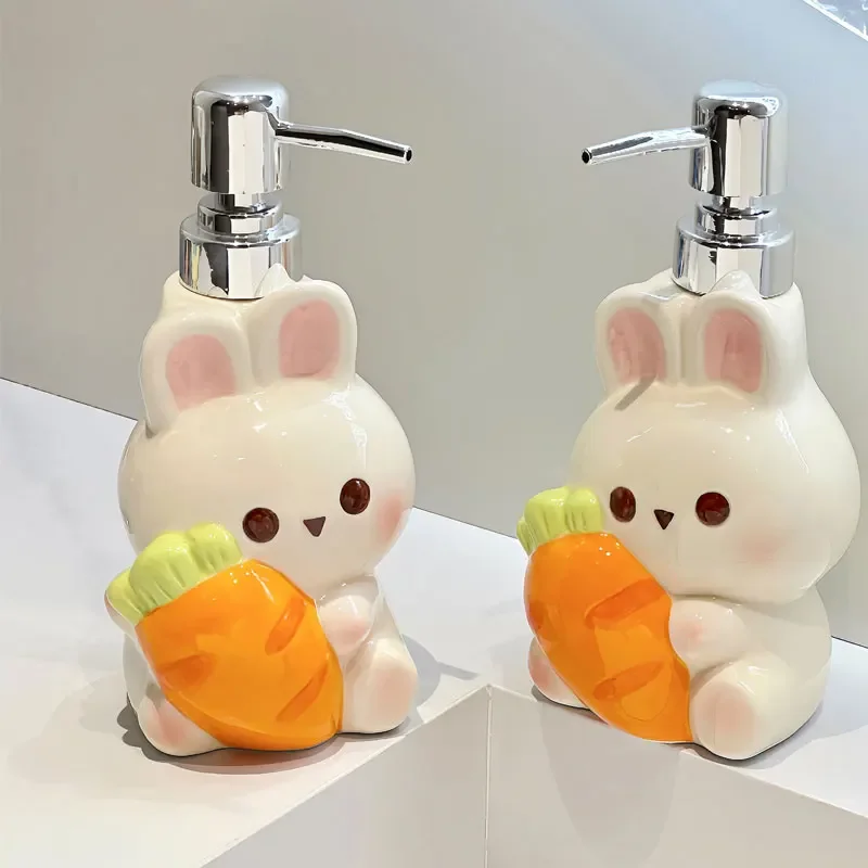 

370ml cute rabbit lotion press type hand sanitizer bottle Creative carrot ceramic laundry detergent bottle shampoo dispenser