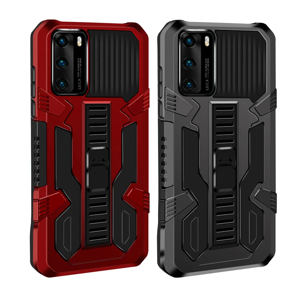 Rugged Armor Stand Ring Case For Huawei P40 Pro Lite E Honor 20 Nova 5T 7i Mobile Phone Back Cover Shell Luxury Black Red Holder