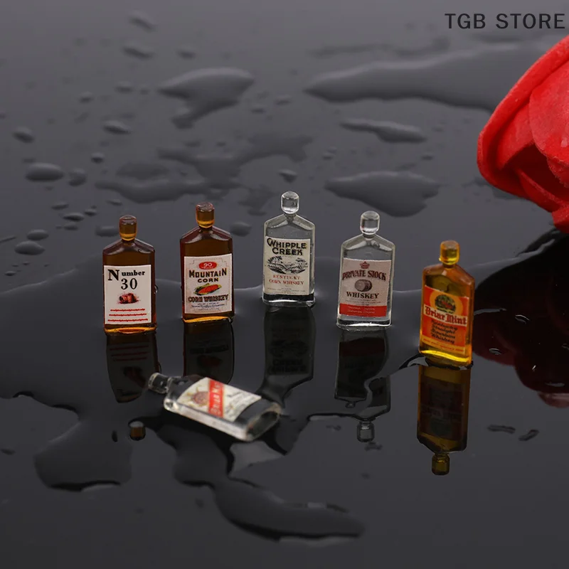 6Pcs/Set Mini Resin Whiskey Wine Bottle 1:12 Miniature Accessories