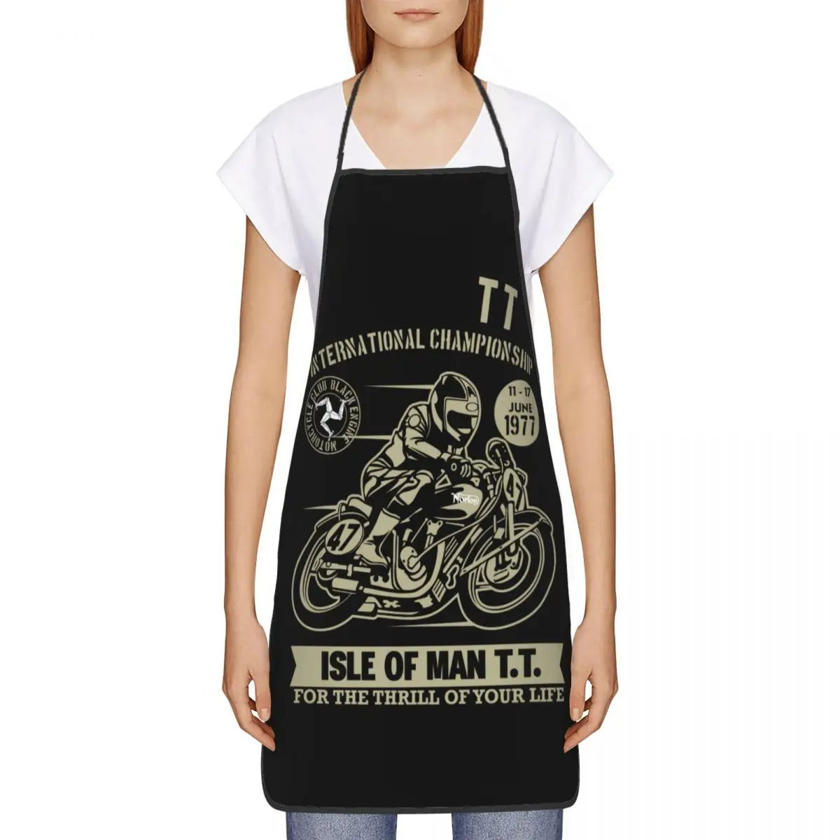 Custom Vintage TT Motorcycle Racer Apron Women Men Unisex Bib Isle of Man Cooking Kitchen Tablier Cuisine Chef Baking