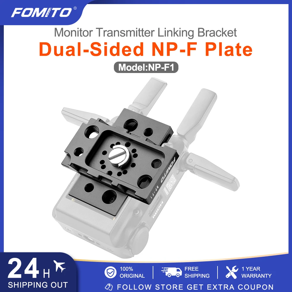 Fomito Dual-Side NP-F Plate Monitor Transmitter Linking Bracket 90/180 Angle Adjustment for Monitor LED Light Wireless Transmitt