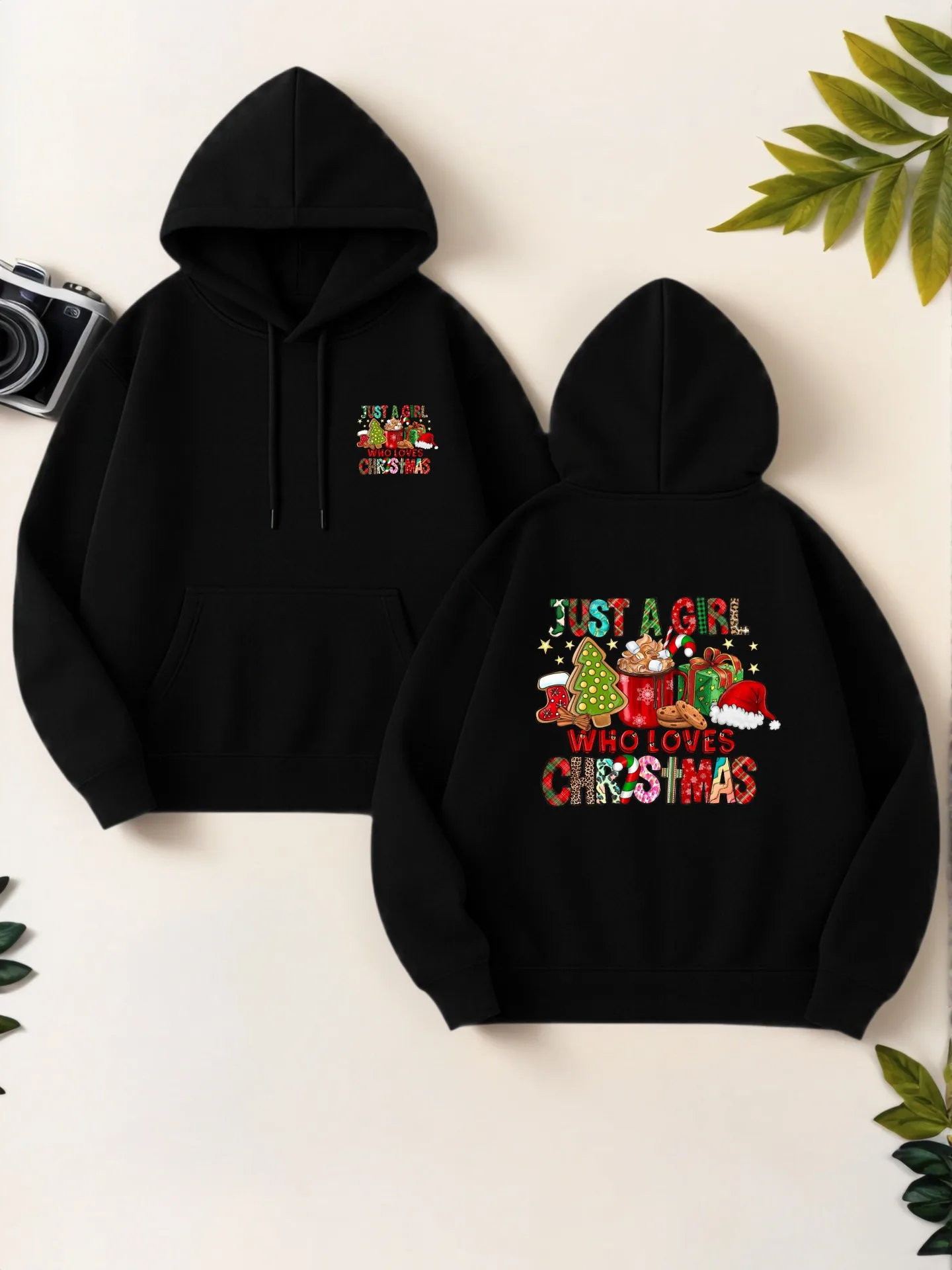 

Женская толстовка с рисунком, Just a Girl Who Loves Christmas Print, повседневный эстетический дизайн, на флисовой подкладке, зимние наряды, для женщин
