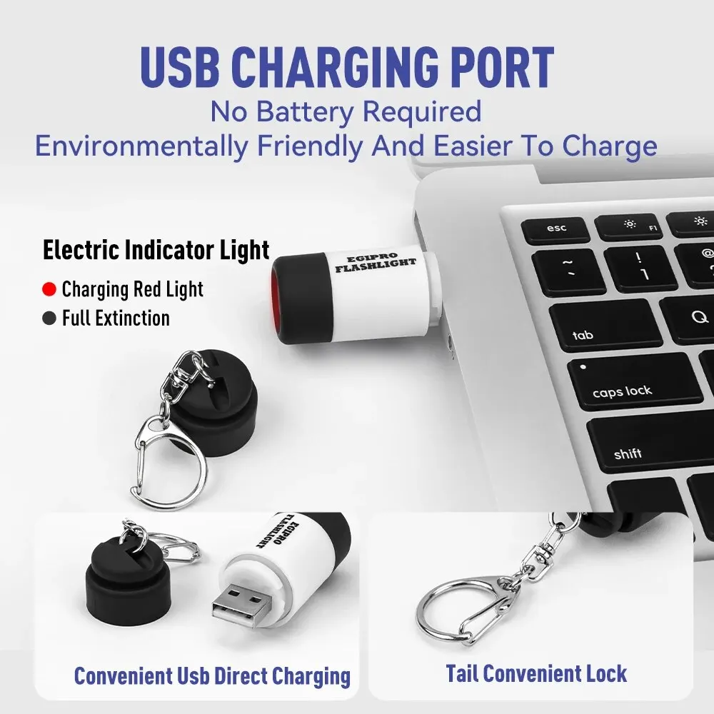 Kingdom Flashlight Fishing Tackle 5.3cm*2cm USB Interface Mini Easy To Carry Use Rechargeable Plastic Fishing Flashlight Tools