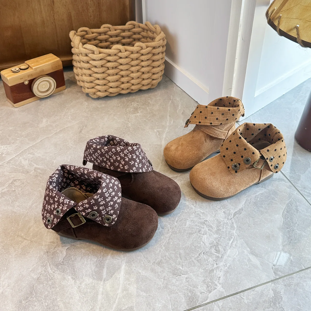 Kids'Boots Solid Color PU Leather Fashion Autumn Shoes For Children Anti-slip Designer Warm Khaki Brown Shoes Size 23-34