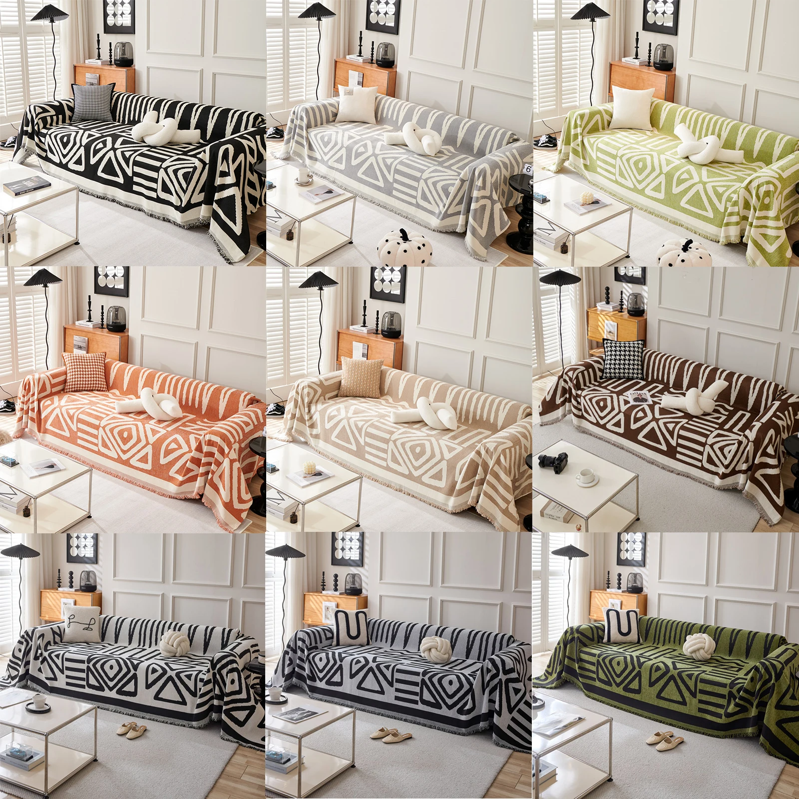 

Boho Couch Cover Loveseat Cover Washable Sofa Covers Furniture Protector for Dog Geometry Jacquard Sofa Couch Covers with Tassel