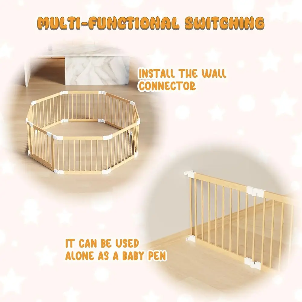 Box per bambini in legno regolabile per bambini piccoli, cortile da gioco pieghevole con connettori a parete e serratura a prova di bambino, ideale per età 1-3 (22