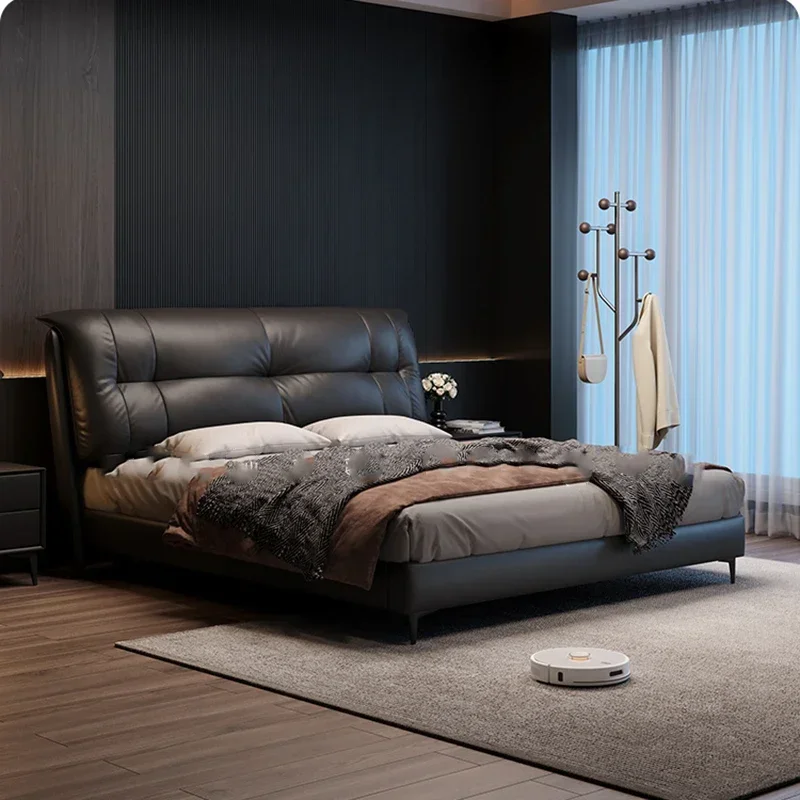 #Minimalist European Double Bed Low Profile Italian Classic Double Bed Night StandCamas Moderrnas Inteligentes Bedroom Furniture