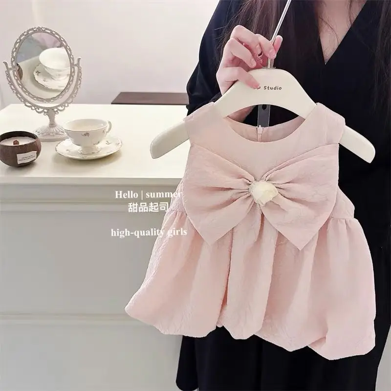 

Girls' Dress Summer New Baby Handmade Rose Bow Princess Dress Children's Elegant Birthday Dress All Cotton