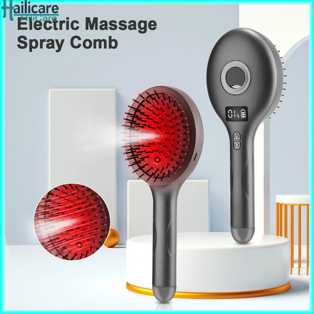 

Электрическая расческа для массажа с распылителем, 4 режима, вибрация кожи головы, жидкая расческа, 630 нм, расческа для волос с красным светом, массажная щетка для фолликул