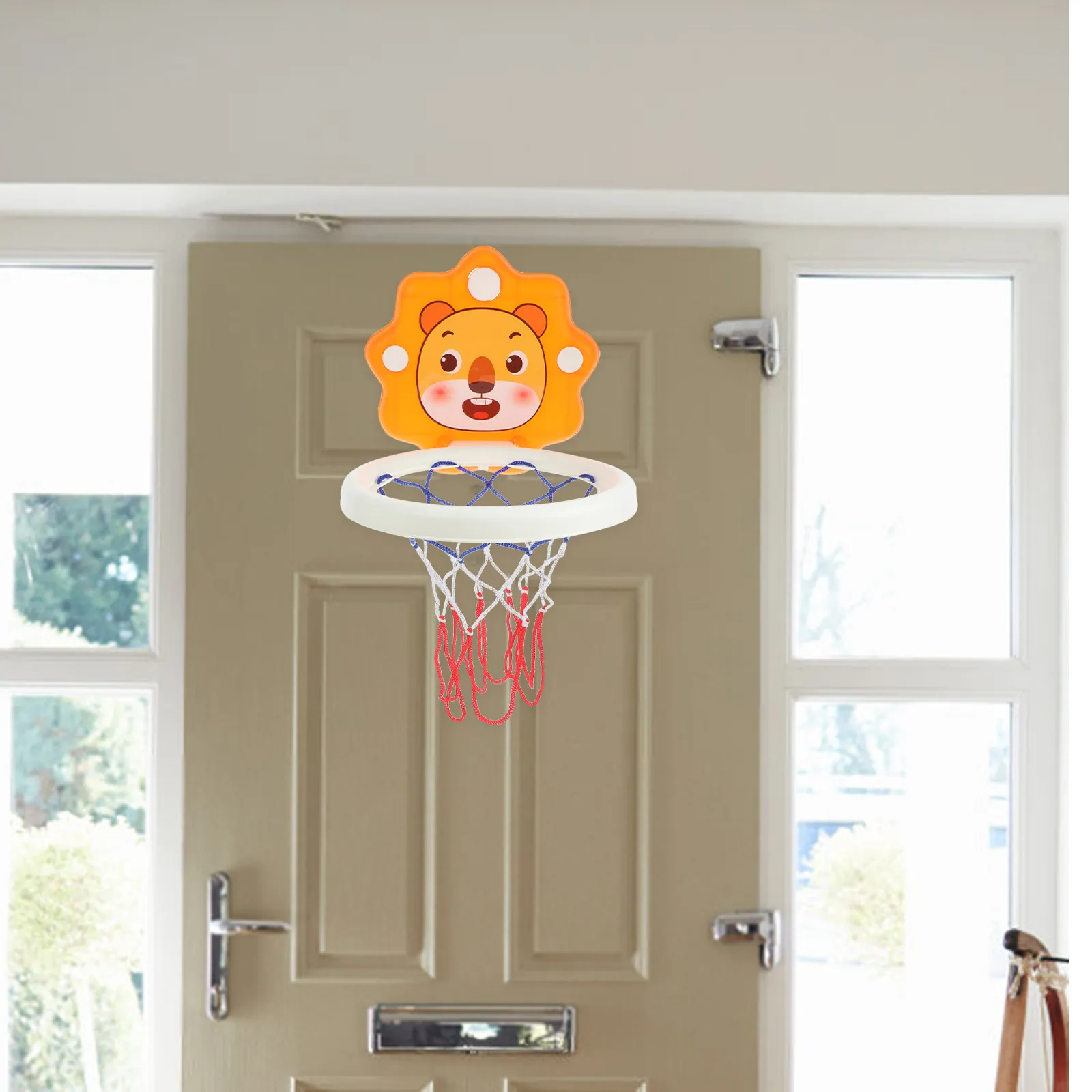 

1Set Indoor Hanging Basketball Hoop Cartoon Design Easy Install Over Door Mini Basketball Hoop for Hand Eye Coordination