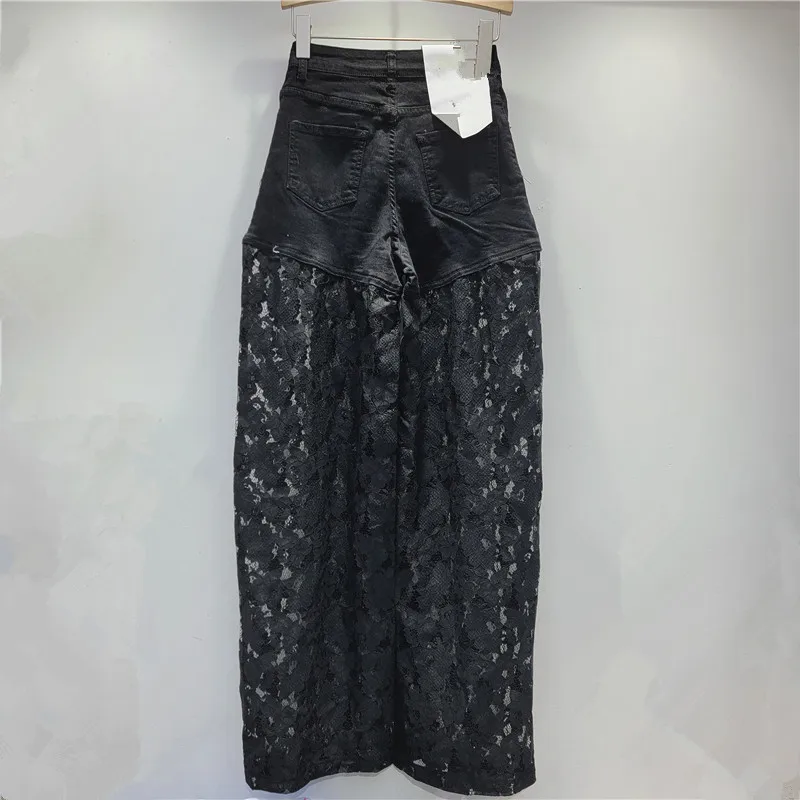Wide Legs Pants 2025 Spring/Summer Casual Lace Splicing Jeans for Women Straight Y2k Falling Fashionable and Versatile Trousers
