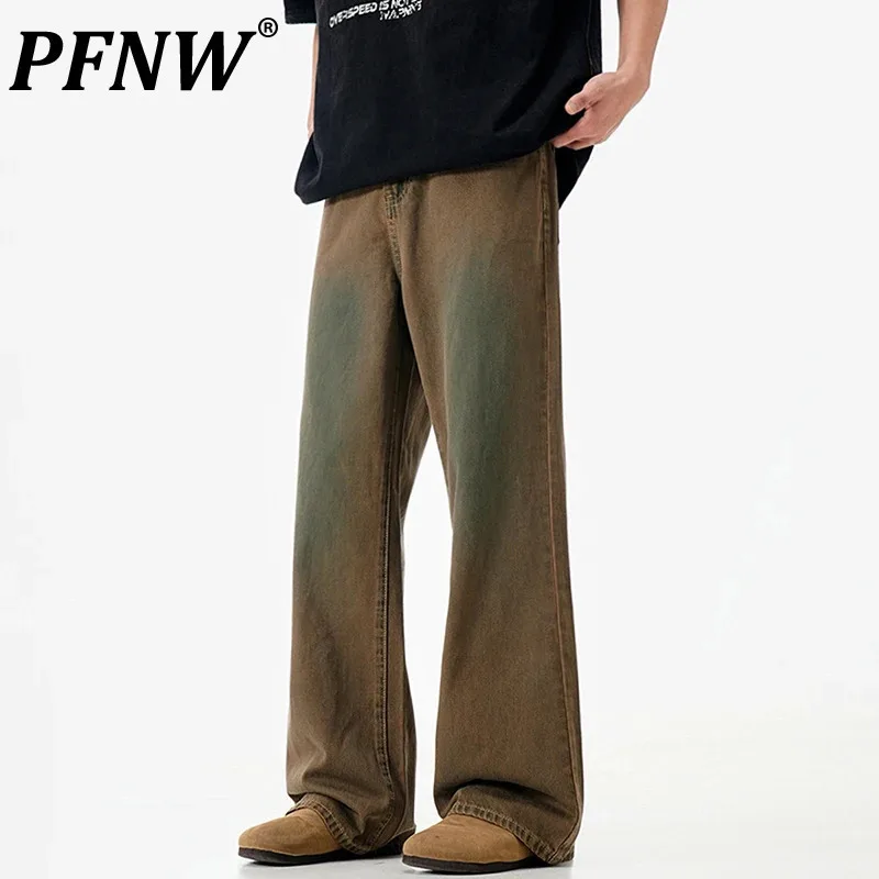 PFNW American Mud Dyed Gradual Jeans Men's High Street Loose Straight Leg Casual Denim Pants Male 2025 Spring Chic New 28W4097