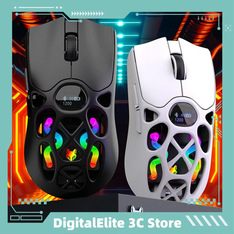 

Блестящая серебряная лиса H16, беспроводная Bluetooth, трехрежимная игровая мышь RGB с экраном, легкая компьютерная мышь для киберспорта