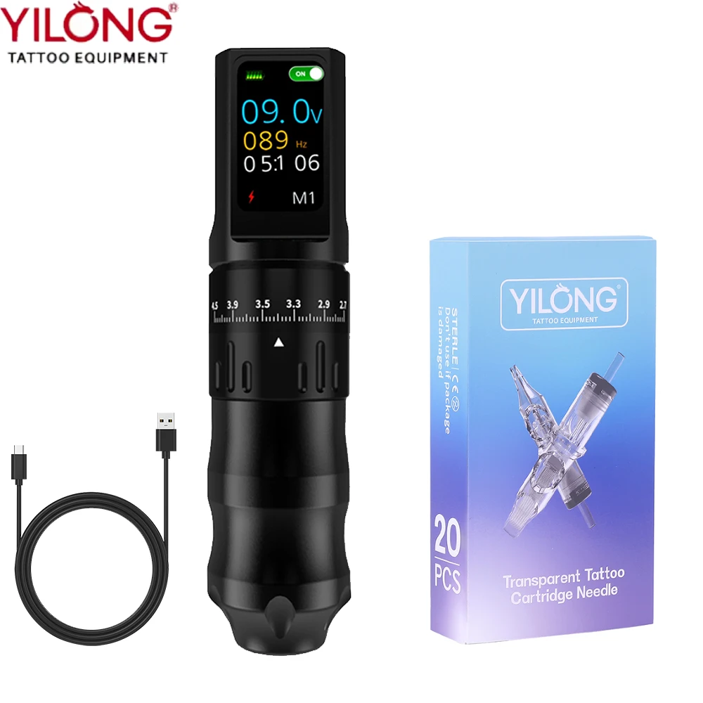 

Yilong Wireless Tattoo Pen Machine1200mAhBattery Tattoo Gun with LCD Display Adjustable Stroke 2.7-4.5mm Tattoo GunFor Body Art