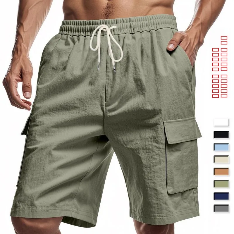 

Мужские повседневные свободные льняные спортивные брюки American Sle Workwear, прямые, длиной до колена, модель M, с множеством карманов