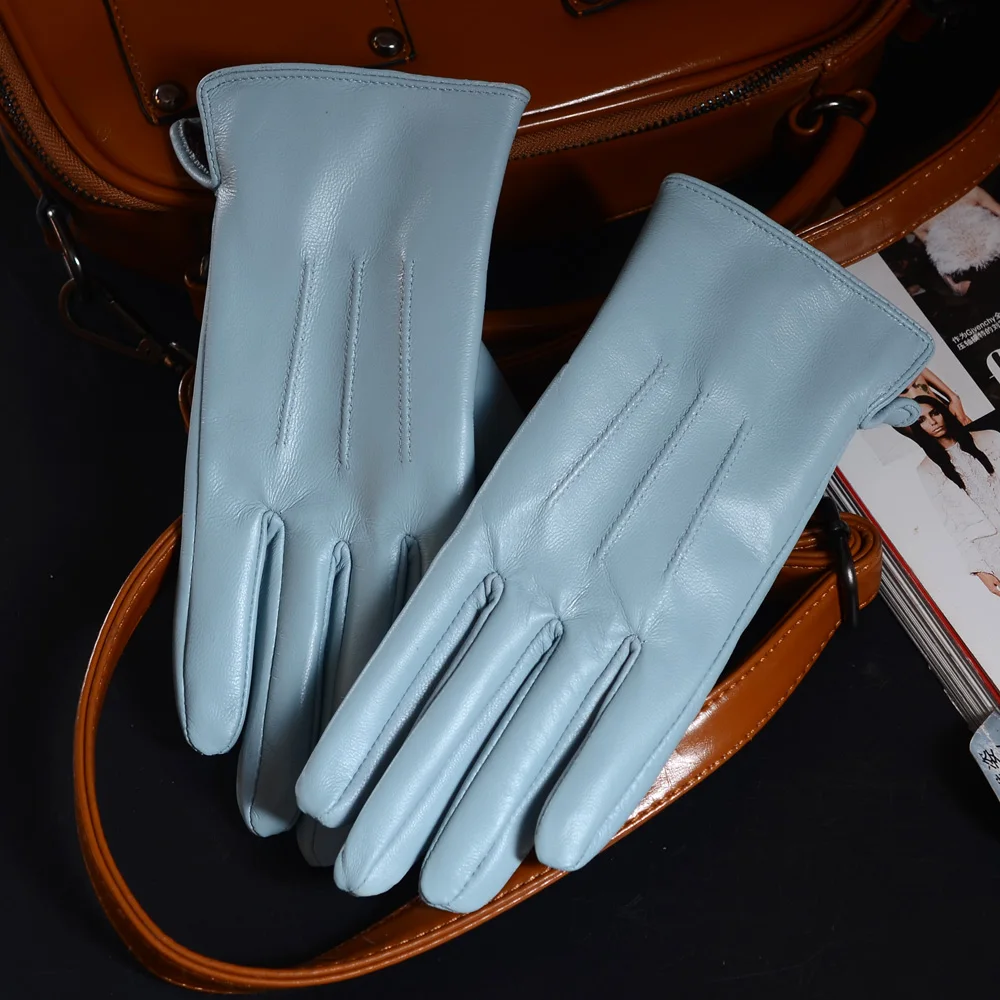 Gants courts en cuir de mouton pour femmes, 100% cuir véritable, doublure optique chaude, élégant, blanc, rose, coloré, mignon, extérieur, dames,