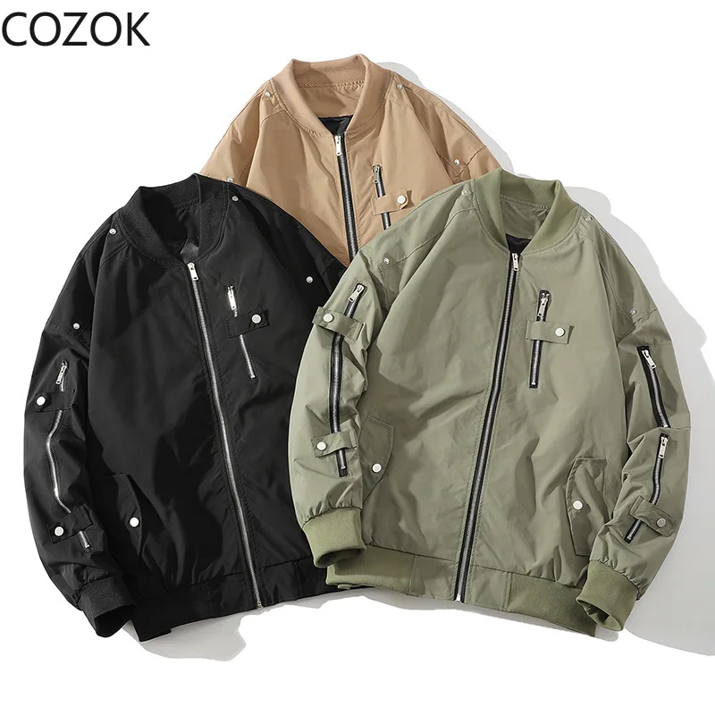 

High Quality Casual Jacket Men Fashion Baseball Collar Mens Streetwear Hip Hop Harajuku Bomber Jackets Woman Loose Causal Coat