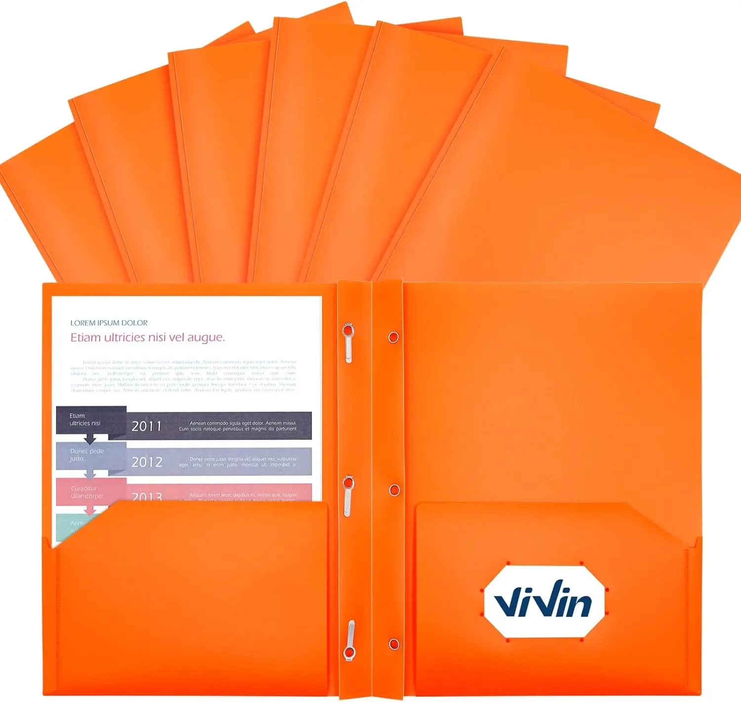 

12 Pack Heavy Duty Plastic Folders with Pockets and Prongs, Holds 8-1/2" x 11" Paper for School Office Home (Orange)