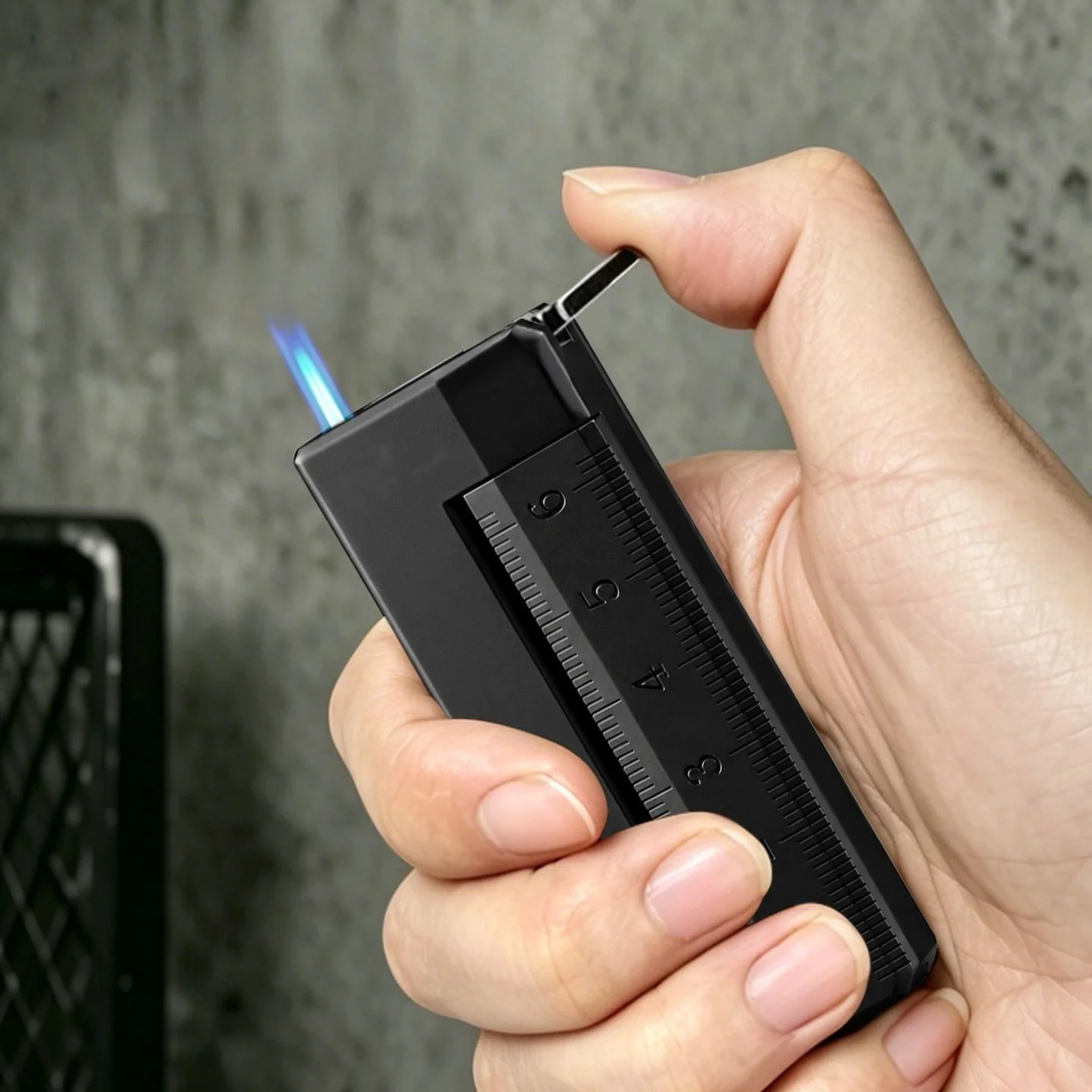 Ruler Shaped Jet Torch Lighter, Slidable Scale Design Refillable Butane Lighter, Novelty Windproof Pocket Gadget Gift for Men