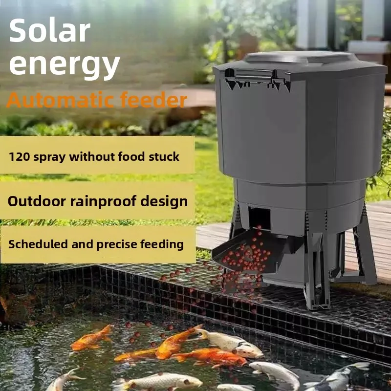 For Automatic Solar Fish Feeder for Outdoor Ponds Rainproof Koi Food Dispenser Regular Scheduled Feeding Device for Garden