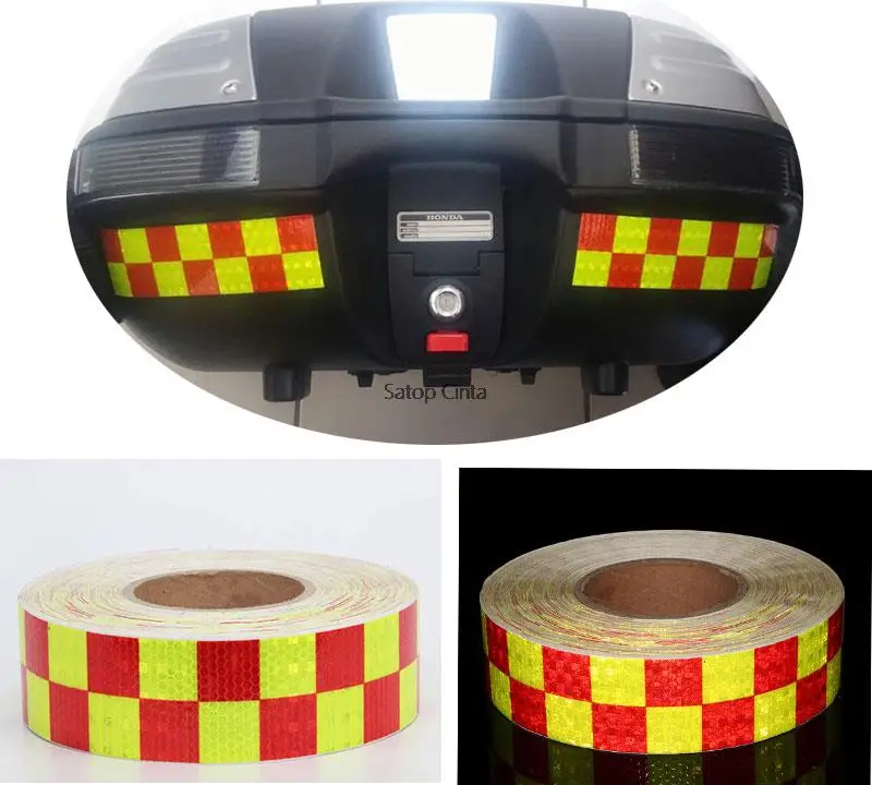 Checkered Reflective Safety Tape Waterproof Fluorescent Red Yellow High Visibility Reflectors 2Inchx33FT Caution Warning Sticker