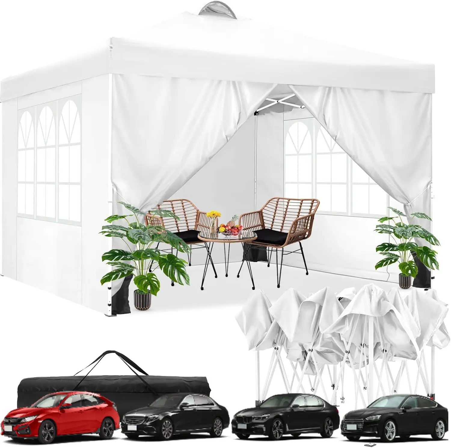 

COBIZI Canopy Tent 10x10 всплывающие уличные навесы с 4 боковыми стенками, водонепроницаемые коммерческие мгновенные палатки-альтанки для вечеринки, патио, Bac