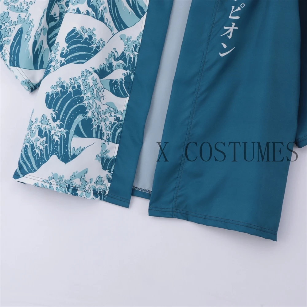 Men's Kimono Cardigans Japanese ukiyoe sea wave Loose Fit Open Front Shirt Kimono Men Blue Casual Summer shirt Beach Shirt