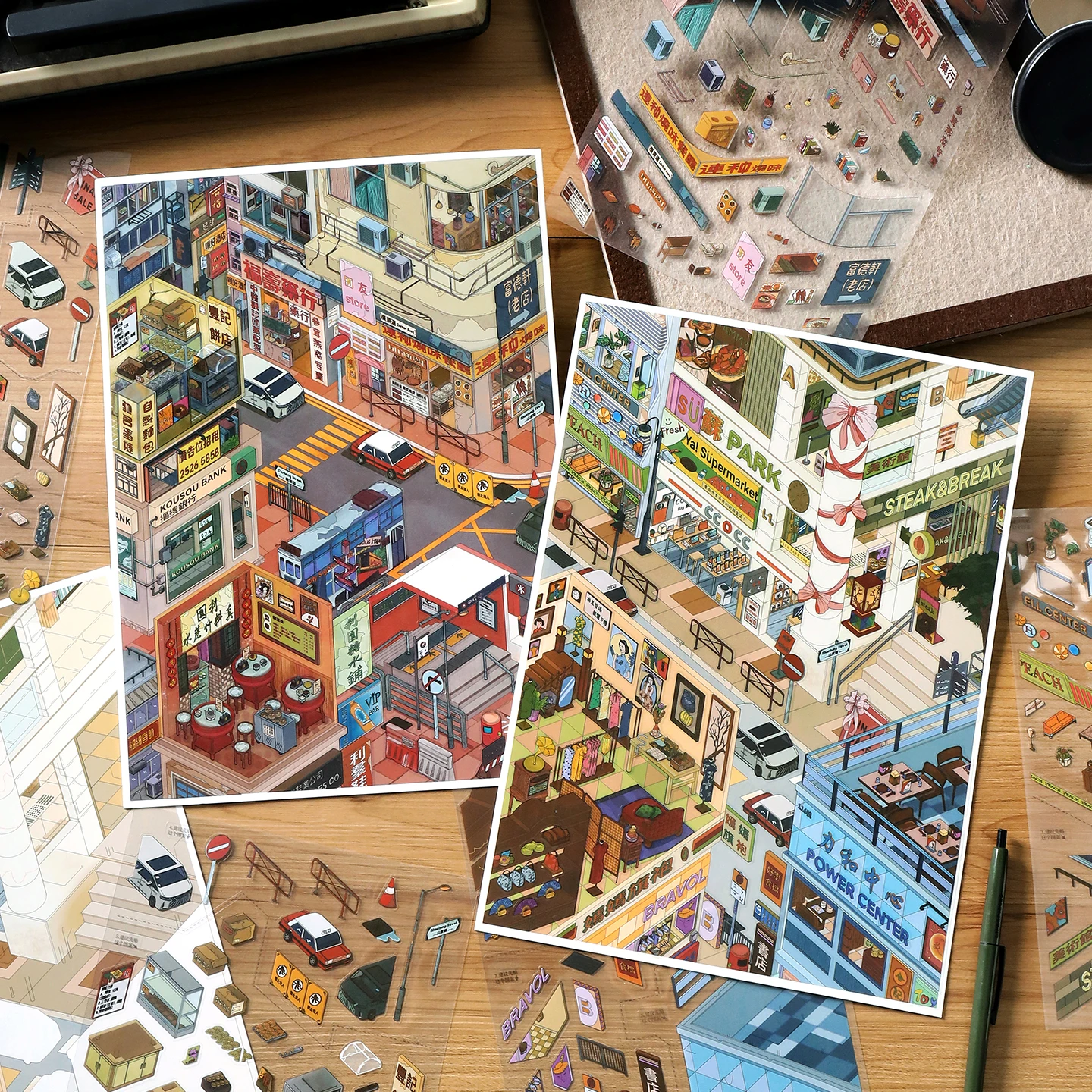 Kawaii A corner of the city of the town 3D Interior landscape Sticker DIY Scrapbook supplies Pocket Cabin Scene festival gift