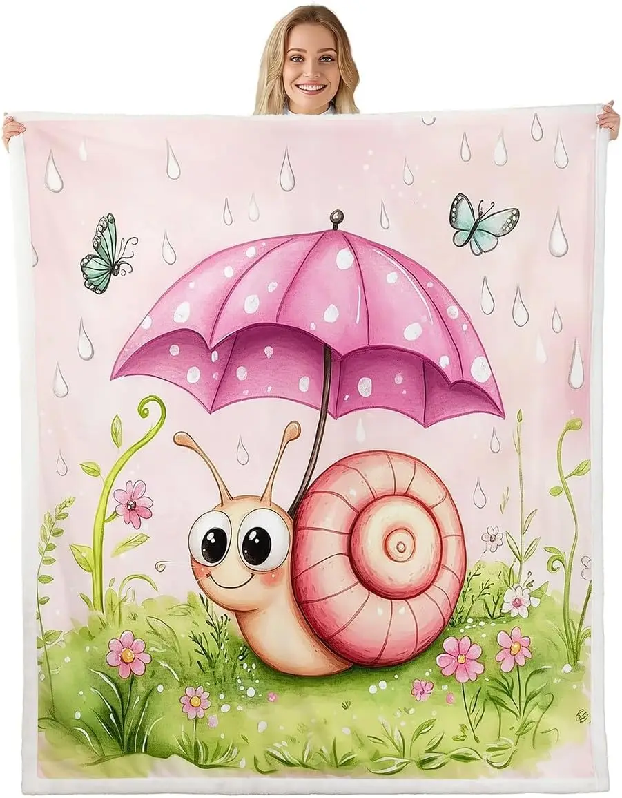 Cute Snail Blanket Soft Fleece Throw Umbrella Design Kids Room Decor Baby Gift Garden Theme