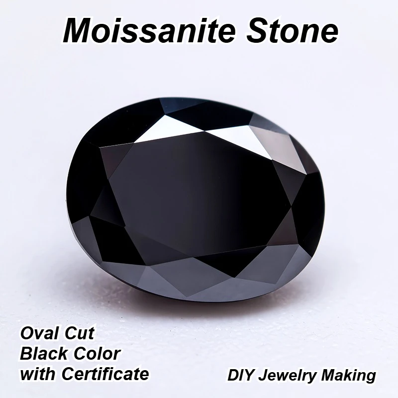 

Moissanite Stone Oval Cut Black Color VVS1 High-quality DIY Charms Jewelry Making Main Materials with Certificate