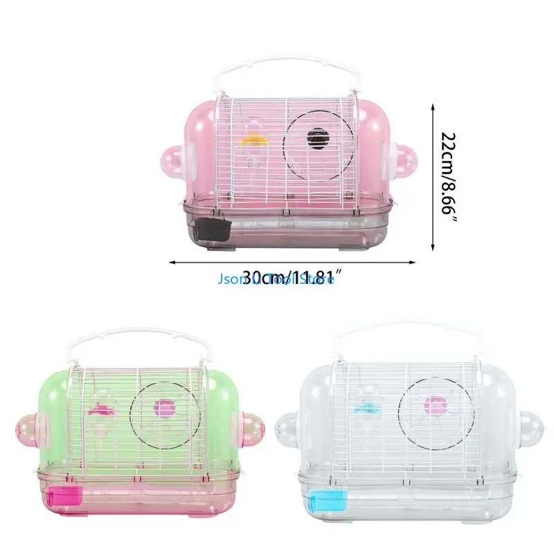 Y08D Hamster Travel for Carrier Portable Plastic Parrot Cage Transparent with Handle Outing for Case for Sugar Glider Golden