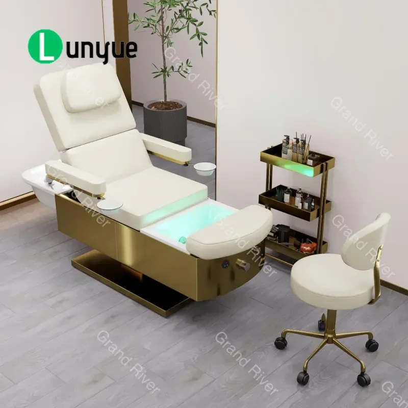 Gold Electric Beauty Bed Multifunctional Pedicure Shampoo Body Massage Integrated Spa Furniture for Beauty High
