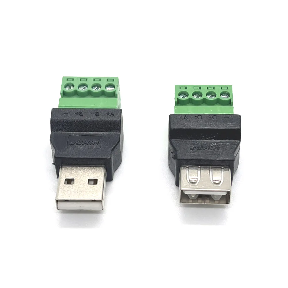 1/2/5/10pcs USB 2.0 Type A Male/Female to 4 Pin Screw Connector USB Jack with Shield USB2.0 to Screw Terminal Plug