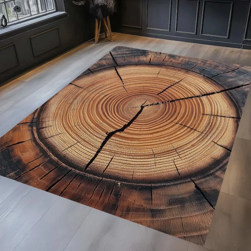 Realistic Tree Ring Round Rug Natural Wood Grain Carpet Authentic Crack Details Adds An Organic Artistic Touch Modern Home Decor
