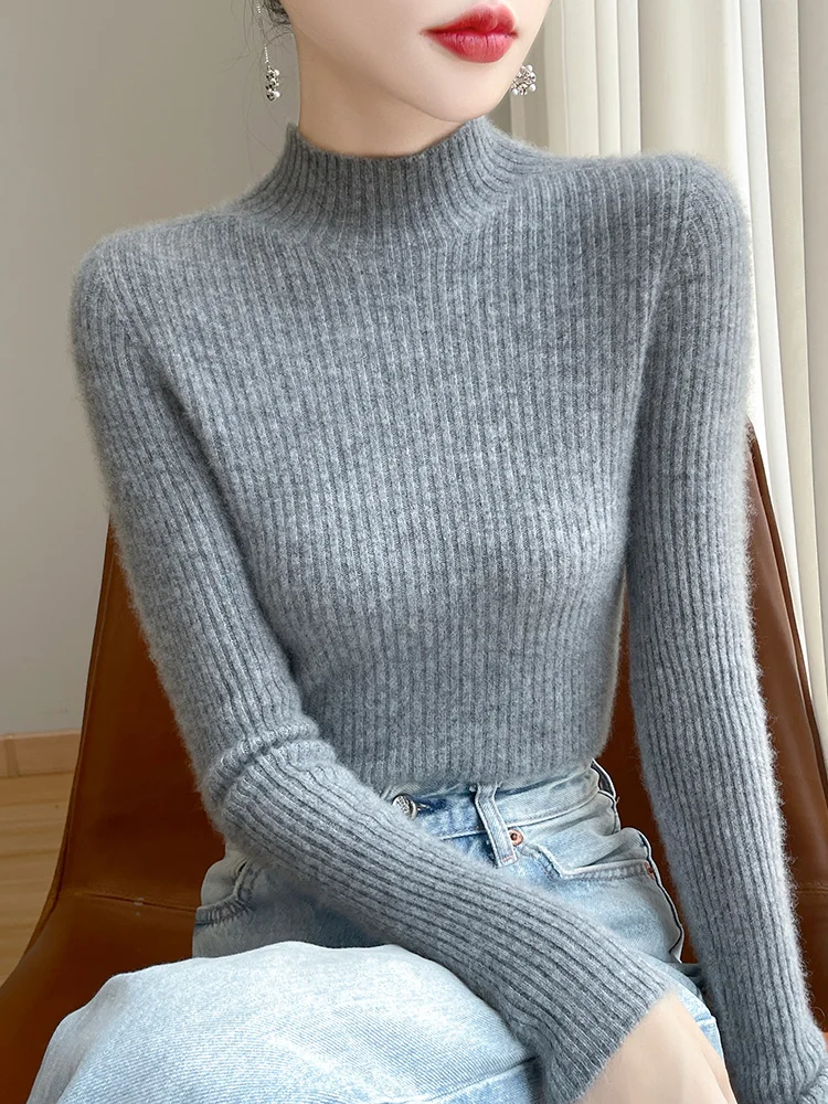 2026 Autumn New Merino Wool Knitted Commuter Single piece Long Sleeve Regular Style Drawstring Half Height