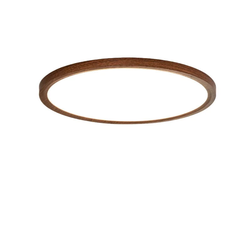 

Full spectrum ultra-thin bedroom ceiling light round retro walnut pattern restaurant light Japanese style