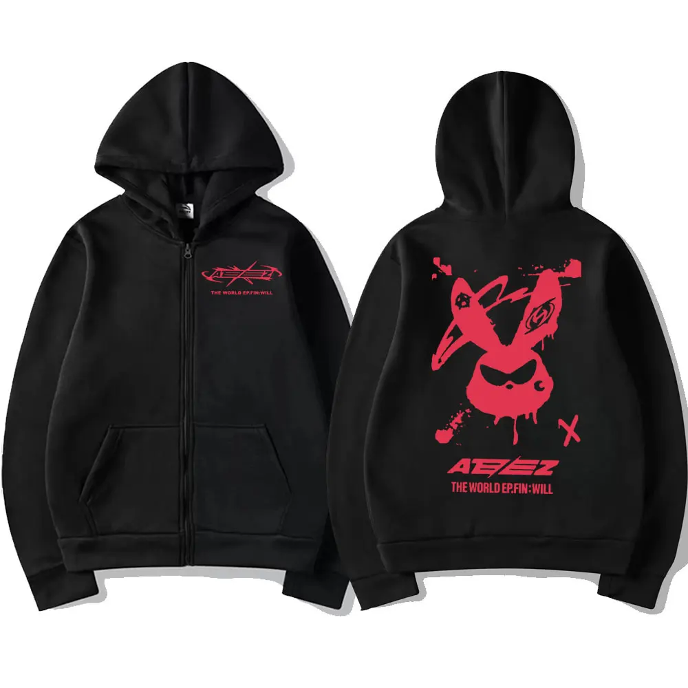 Kpop ATEEZ THE WORLD EP.FIN : WILL Tour Zipper Hoodie Harajuku Y2k Streetwear Jacket Coat Unisex Fashion Casual Zip Up Pullovers