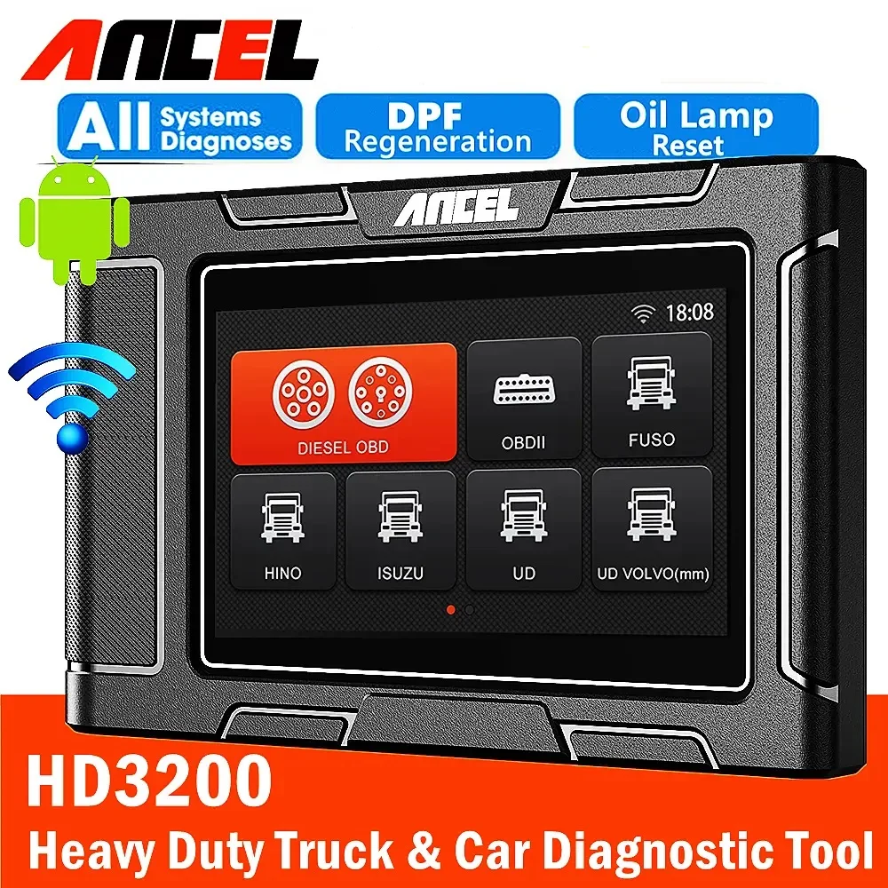 

ANCEL HD3200 Дизельный сверхмощный сканер HD для грузовиков DPF Регенерация сброса масла Полная система диагностического инструмента для Fuso Hino Isuzu UD