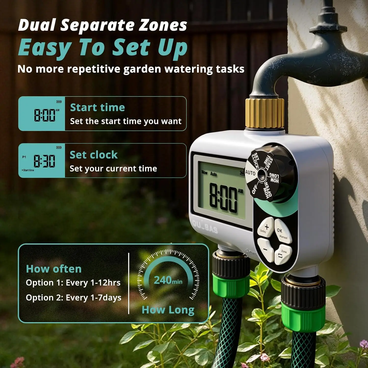 Brass Sprinkler Timer 2 Pack, Programmable Water Hose Timer for Garden Hose Faucet with Waterproof LCD Screen, Rain Delay/Manual