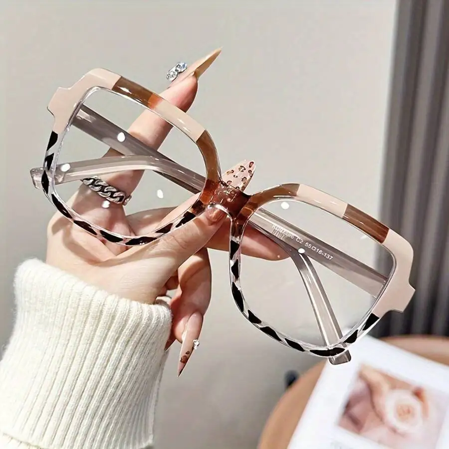 

1 Piece Women's Elegant Square Frame Glasses - Tortoiseshell Pattern Color-Block Design, Lightweight Plastic Frame