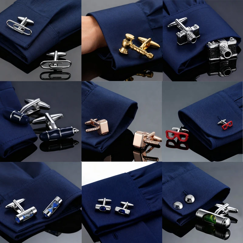 High end men's French shirt cufflinks Life Pen glasses Level hammer Wrench camera cuffs button business suit accessories jewelry