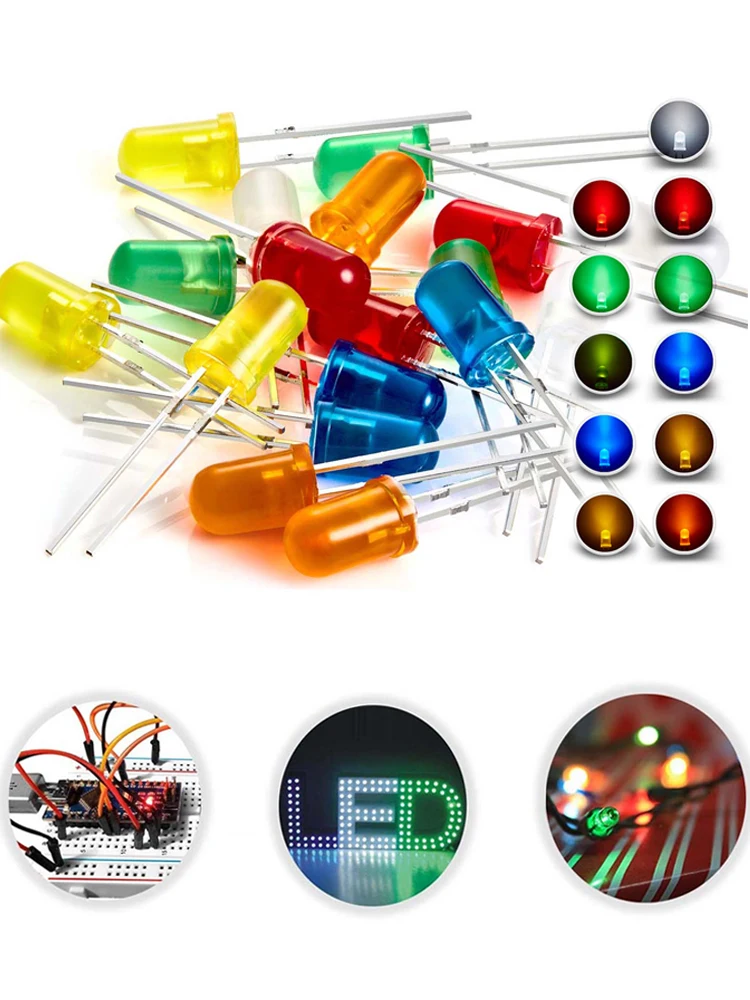 Zestaw diod LED 5 mm Dystrybucja diod LED Lampa Dioda elektroluminescencyjna Wskaźnik żarówki 5 mm Biały Czerwony Niebieski Zielony Pomarańczowy Żółty 3V Zestaw do samodzielnego montażu Różne — zdjęcie produktu 6