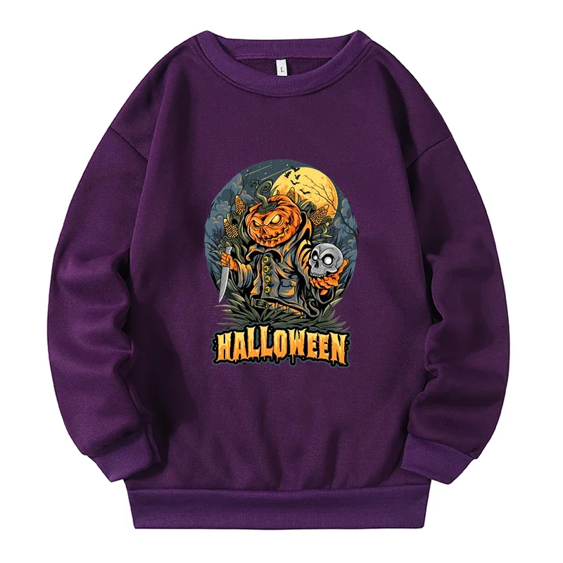 American Retro Plus Size Street Print Sweatshirts Women Pumpkin Skull Graphic Pullovers Ladies Fashion Autumn Winter Sweatshirt