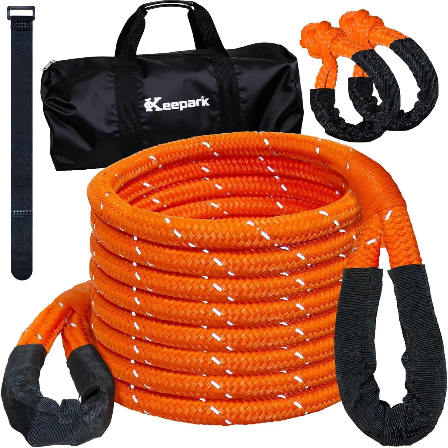 

Комплект кинетического буксировочного троса для тяжелых условий эксплуатации - 1 дюйм x 30 футов, грузоподъемность 55000 фунтов, с мягкими шакелями для внедорожников