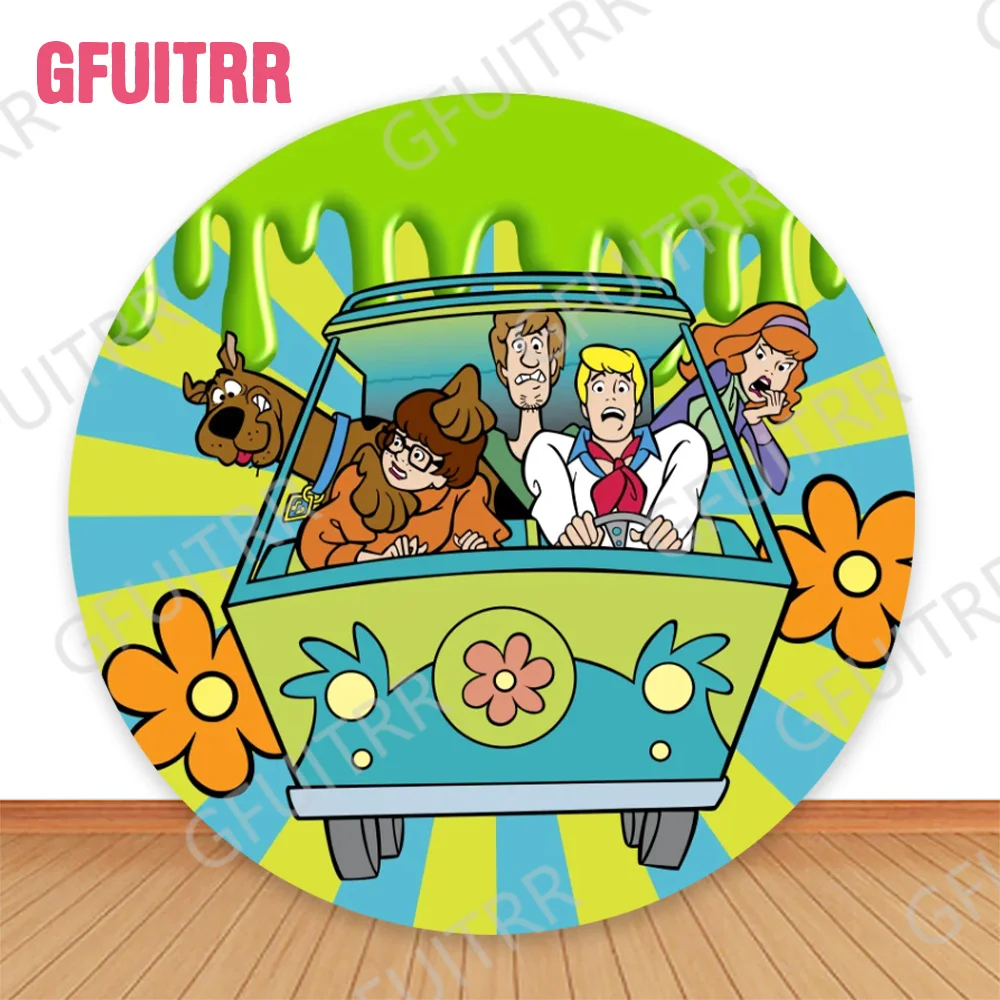 S-Scoobys Cartoon D-Doo Round Backdrop Baby Shower Circle and Cylinder Covers Kids Boys Birthday Party Decoration Photo Props