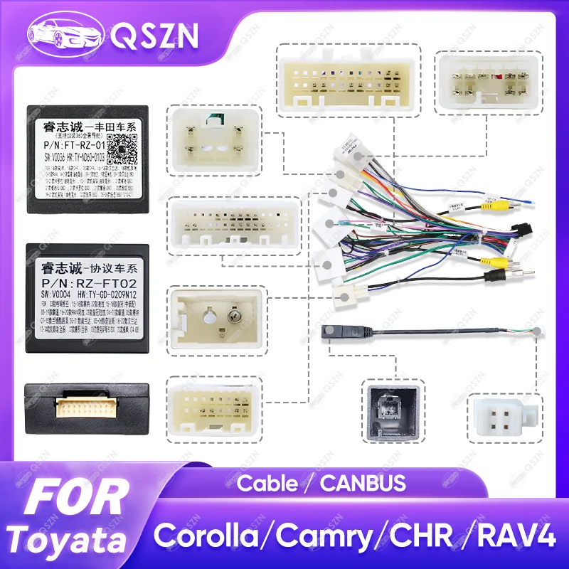 Canbus Box FT-RZ-01 FT-RZ-02  For Toyota Corolla/Camry/CHR /RAV4/ LAND CRUISER With Wiring Harness Power Cable Android Car Radio