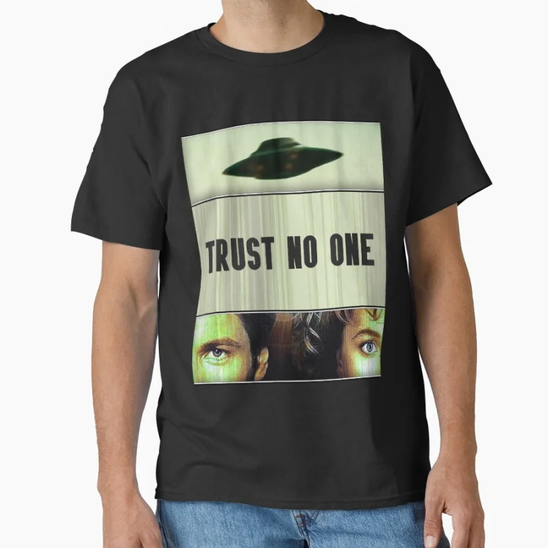 

Trust no one 1104 Retro Sci fi The X-Files Funny Alien Gift T shirt 100% cotton print tee Large size Tops Graphic Clothes