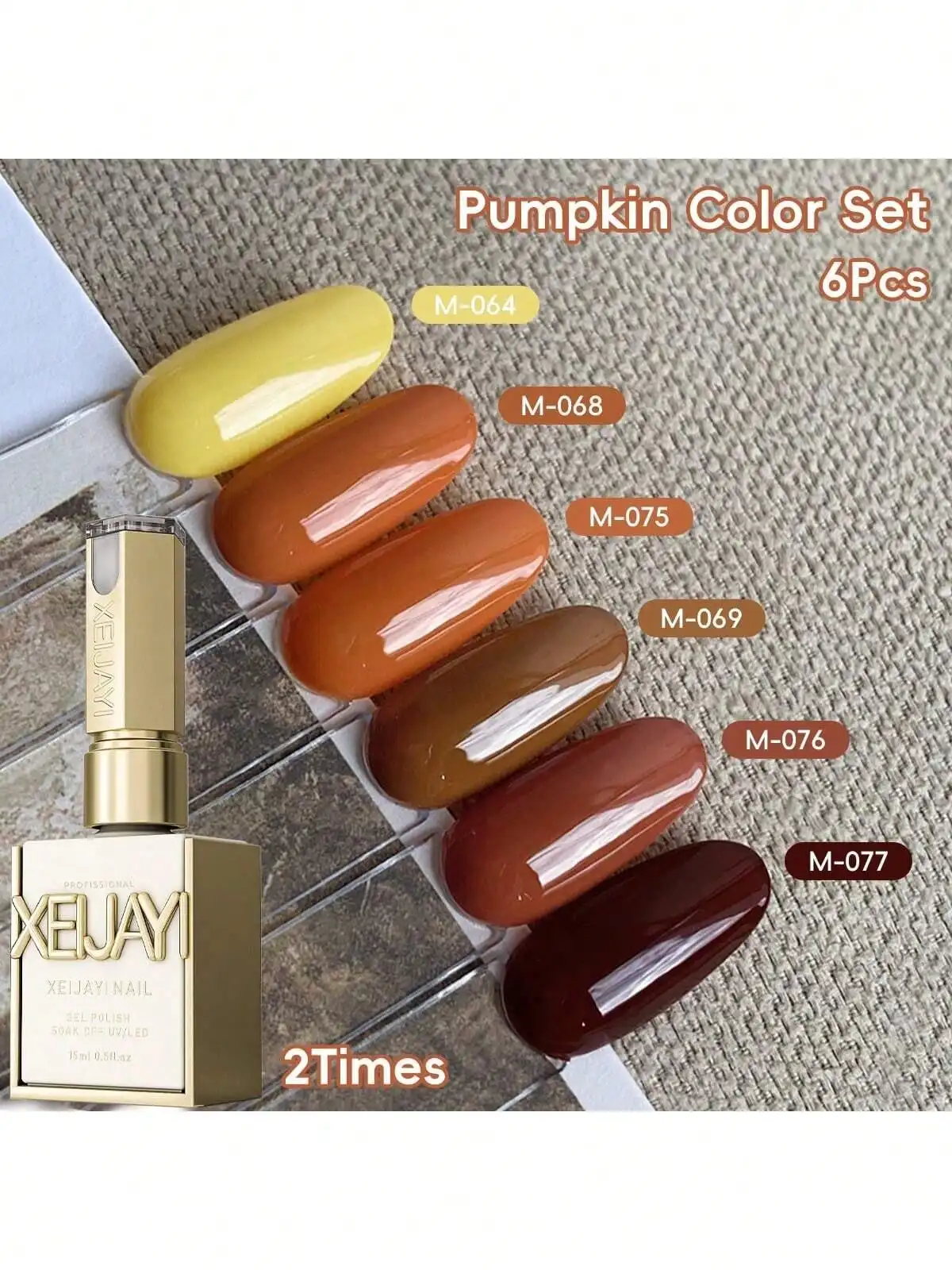Autumn Pumpkin 6pcs Nail Gel Set - Semi Permanent UV Gel Polish Soak Off UV LED Vernis Nail Art DIY Home Salon Gift For Women