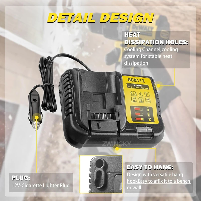Per DeWalt 18V 20V Batteria Al Litio Sostituire DCB112 Caricatore Del Veicolo Caricatore Per Auto Portatile Con Indicatore LED Spina Accendisigari