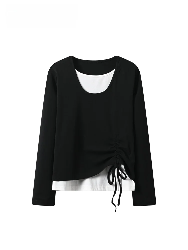 

plus Size Women's round Ne Long Sve T-irt Spring New Sle Casual Breathable Cotton Polyester Blend Faionable Top